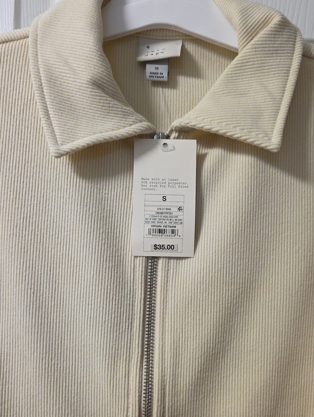 a new day Cream Ribbed Zip Jacket with Stand Collar